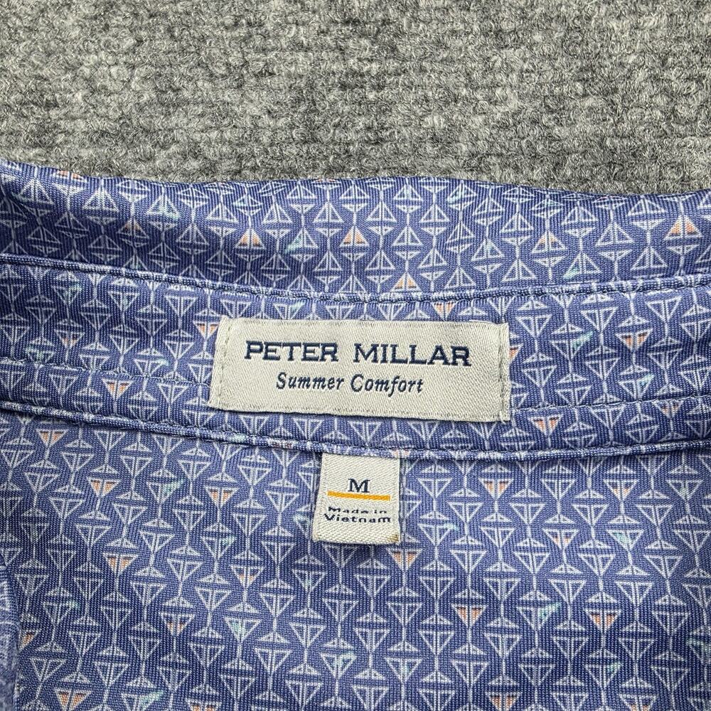 Peter Millar Shirt Mens Medium Blue Martini Glass AOP Summer Comfort Polo Golf - Picture 3 of 16